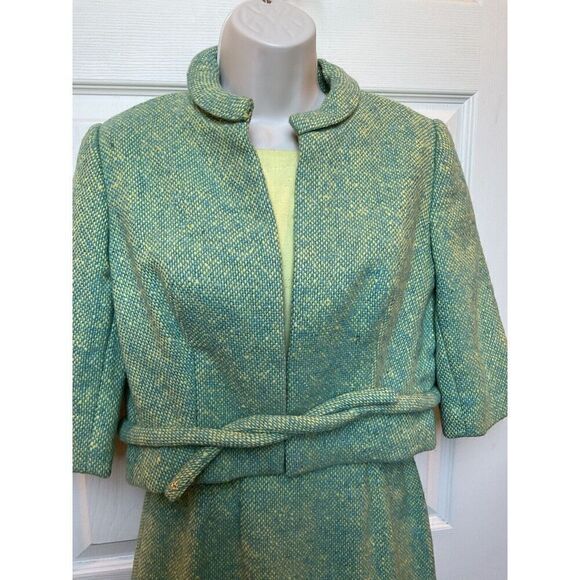 Miss Bergdorf Goodman Dress Set With Jacket Size Small Blue Yellow Spring - Picture 2 of 16